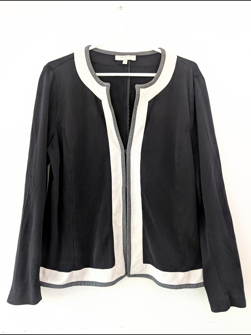 TALBOTS Knit Blazer Colorblock Contrast Trim Collarless Blazer Jacket ~ XL